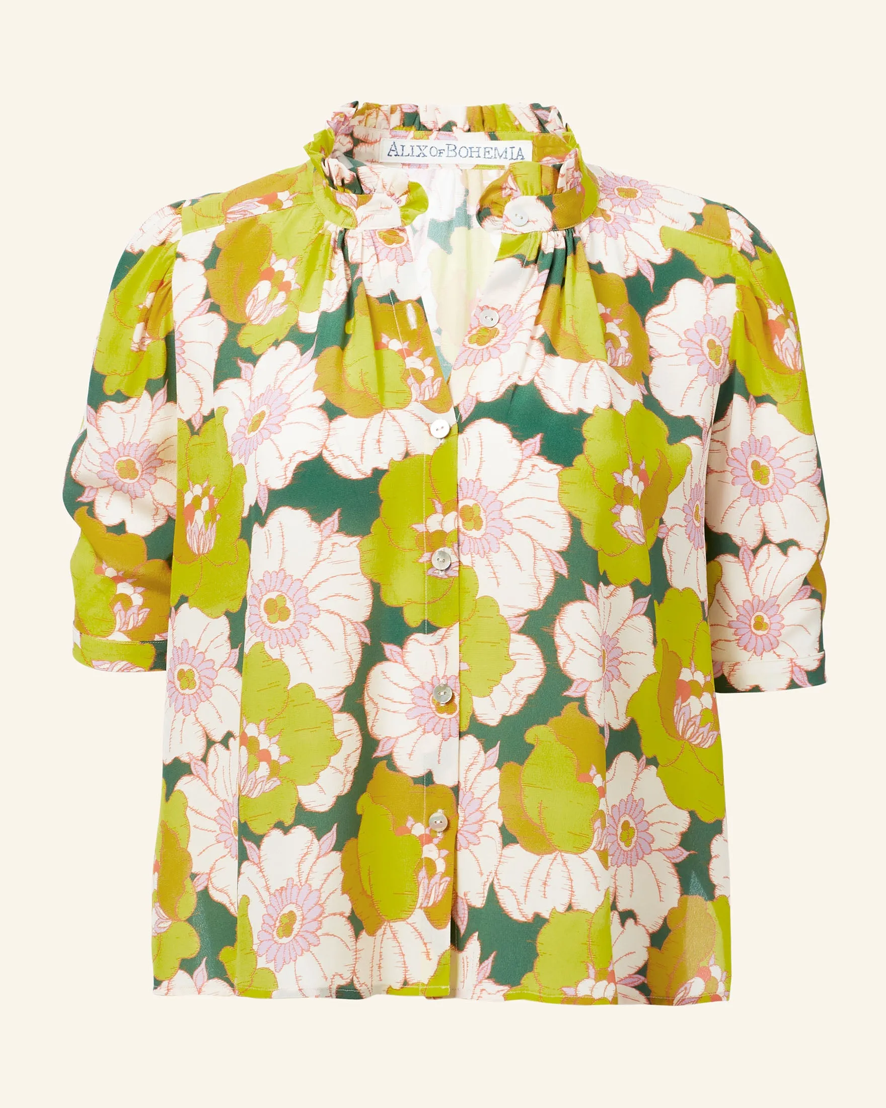 Elegant Winnie Silk Shirt in Citrus Blossom Design
