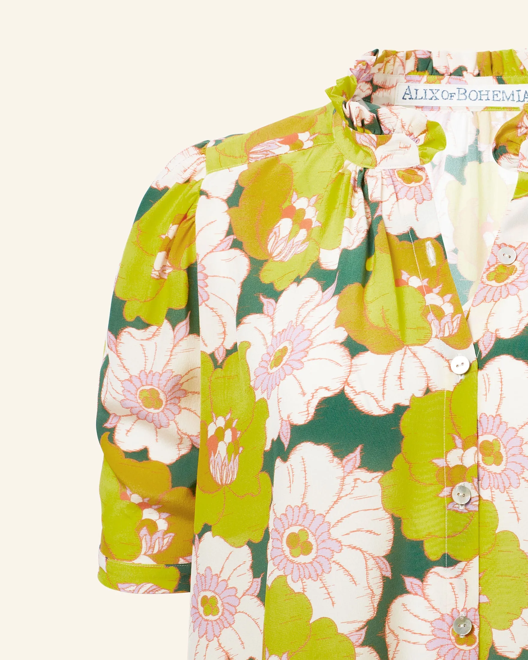 Elegant Winnie Silk Shirt in Citrus Blossom Design