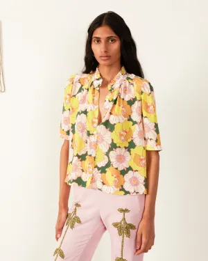 Elegant Winnie Silk Shirt in Citrus Blossom Design