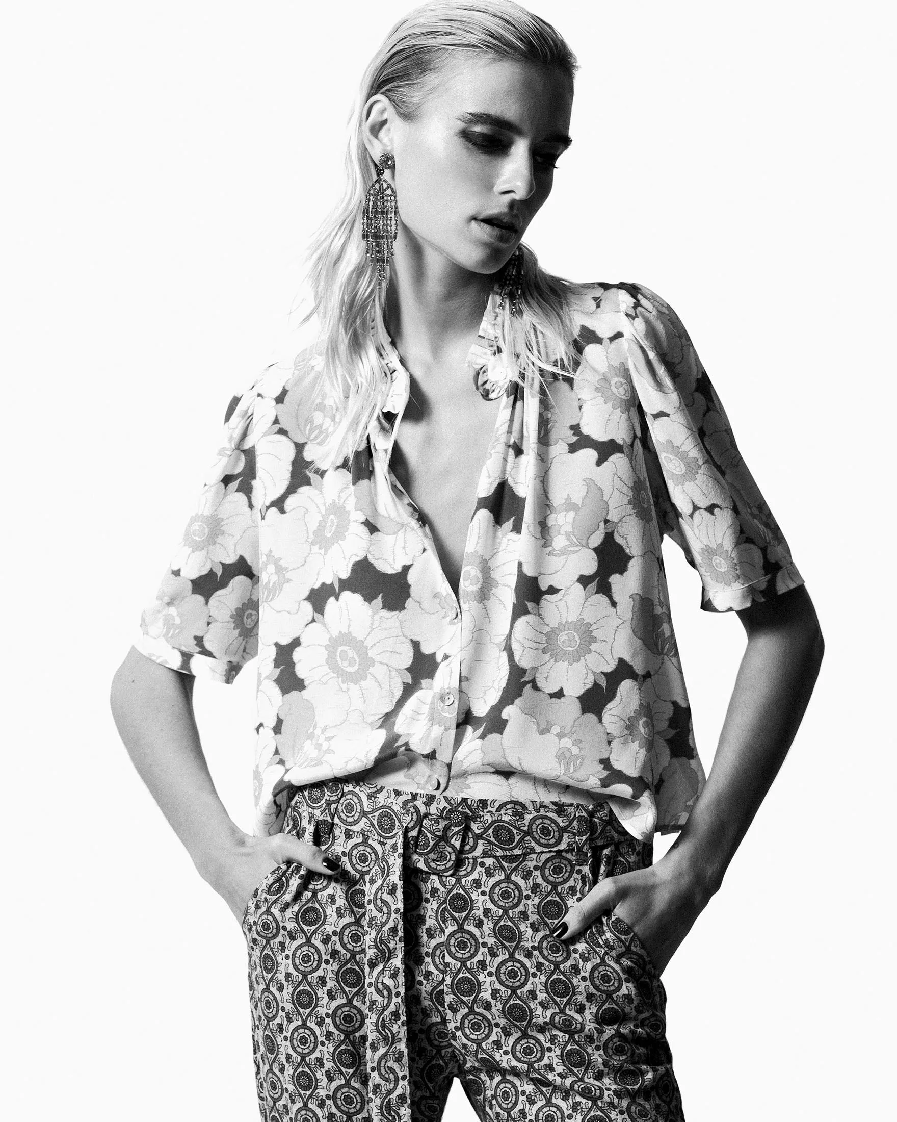 Elegant Winnie Silk Shirt in Citrus Blossom Design
