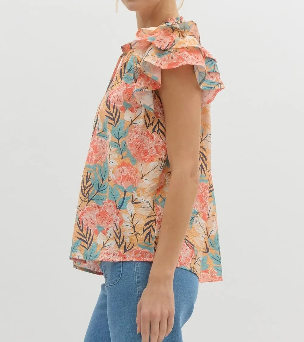 Women Boho Floral Peplum Shirt Flutter Sleeve Ruffle Babyboll Tops V Neck Patchwork Summer Coquette Blouse
