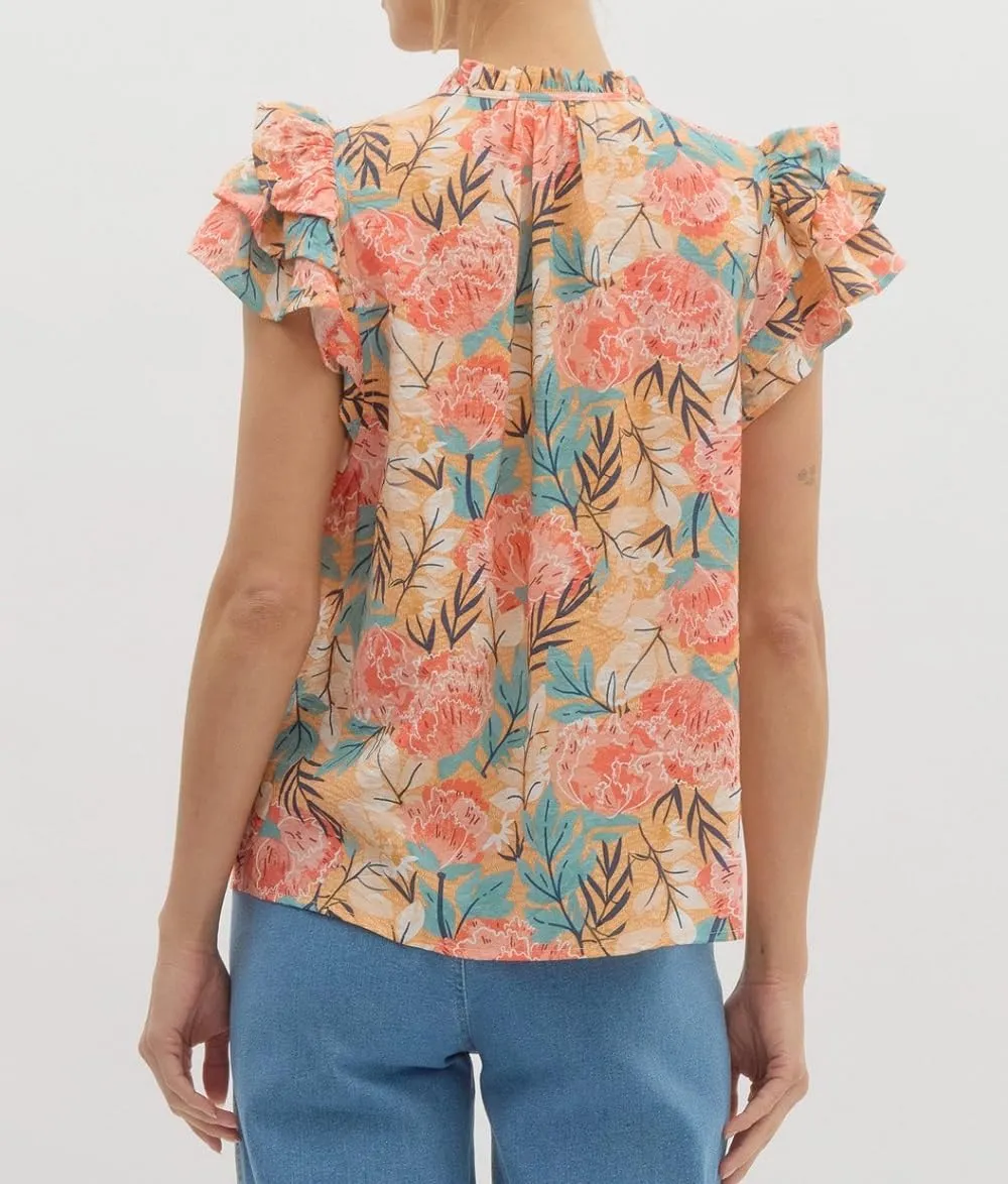 Women Boho Floral Peplum Shirt Flutter Sleeve Ruffle Babyboll Tops V Neck Patchwork Summer Coquette Blouse