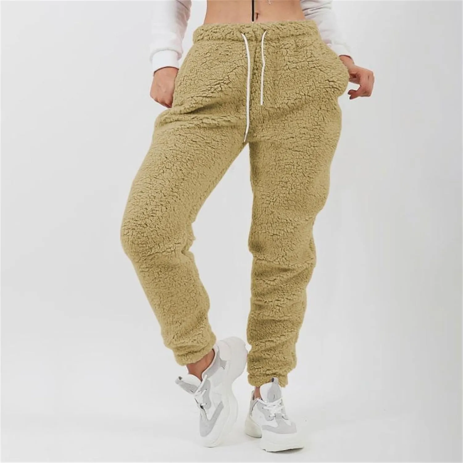 Women's High Waist Fuzzy Fleece Lounge Long Pants Warm Sweatpants Winter Daily Pants Sherpa Lined Joggers with Pockets