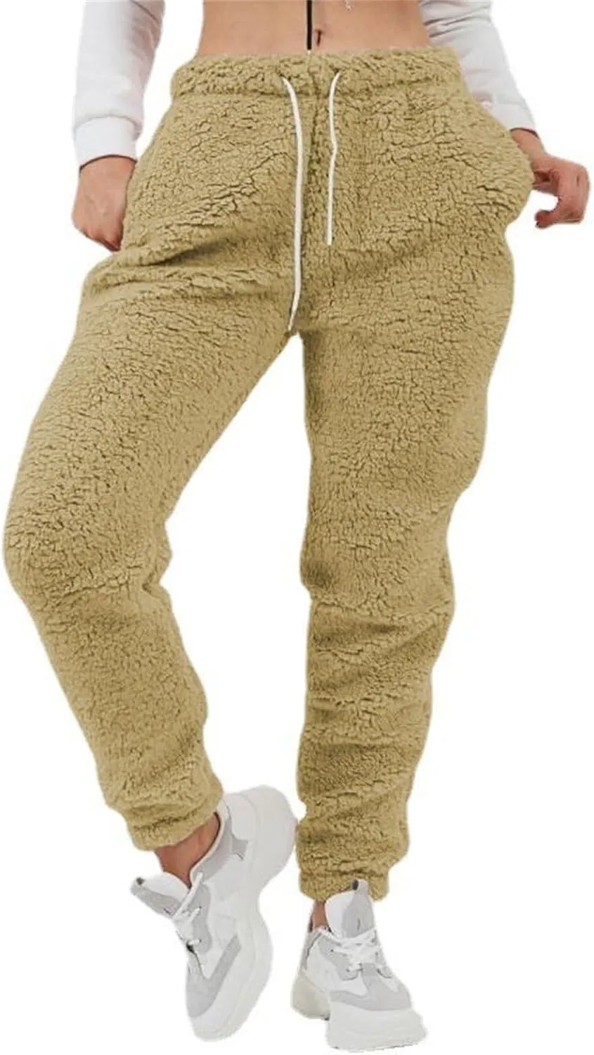 Women's High Waist Fuzzy Fleece Lounge Long Pants Warm Sweatpants Winter Daily Pants Sherpa Lined Joggers with Pockets