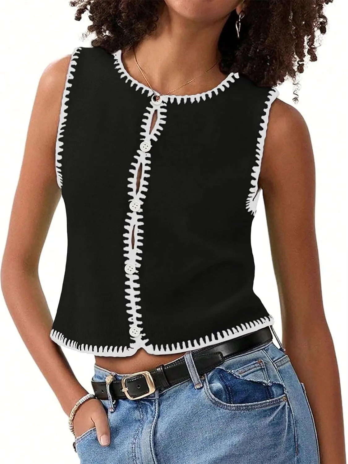 Womens Sweater Vest Sleeveless Button Down Tank Tops Spring Summer Cropped Cardigan 2025 Knit Top
