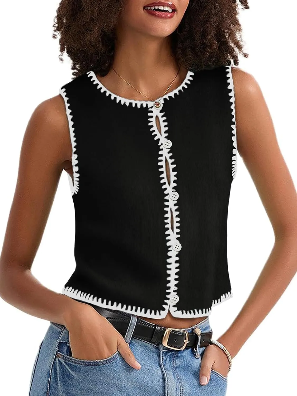 Womens Sweater Vest Sleeveless Button Down Tank Tops Spring Summer Cropped Cardigan 2025 Knit Top