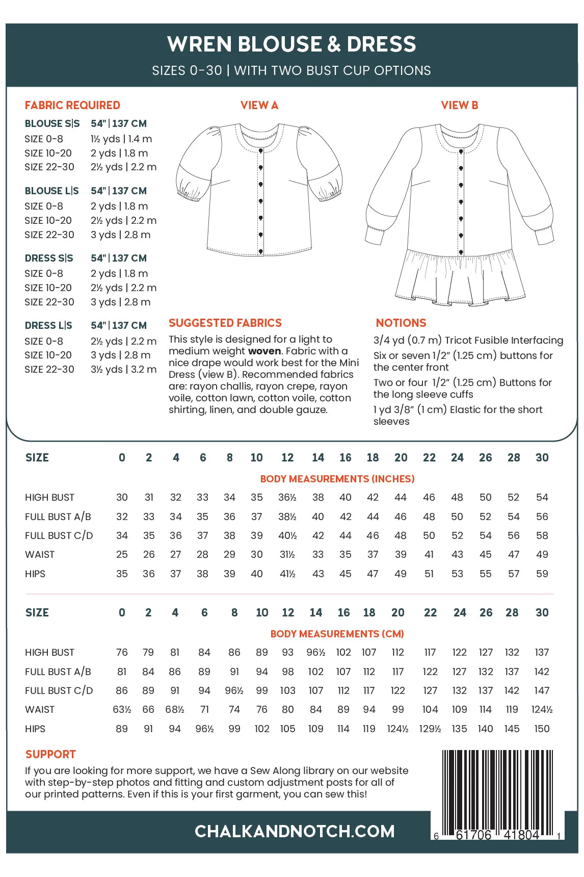 Wren Dress and Top - Sewing Pattern | Chalk and Notch Patterns